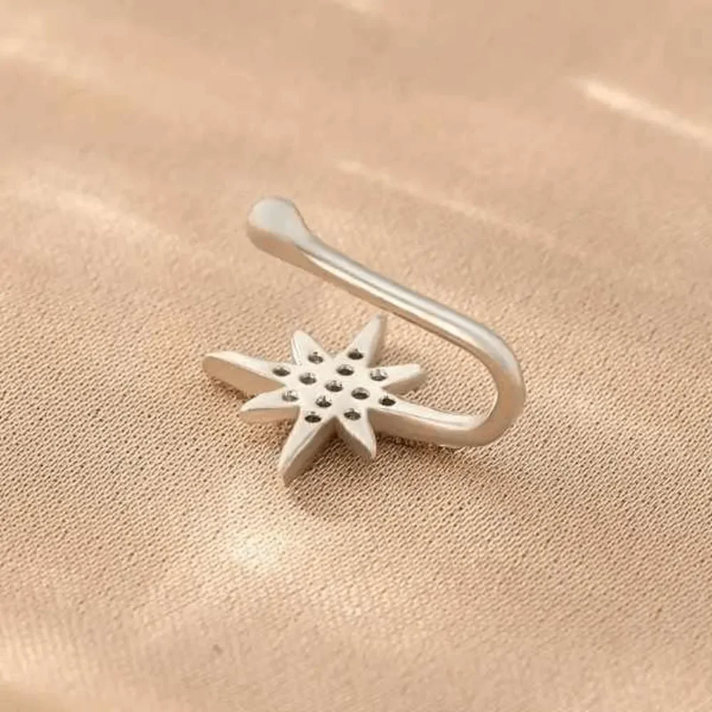 WHITE GOLD DIAMOND STAR NOSE CUFF/RING - Picture 3 of 4